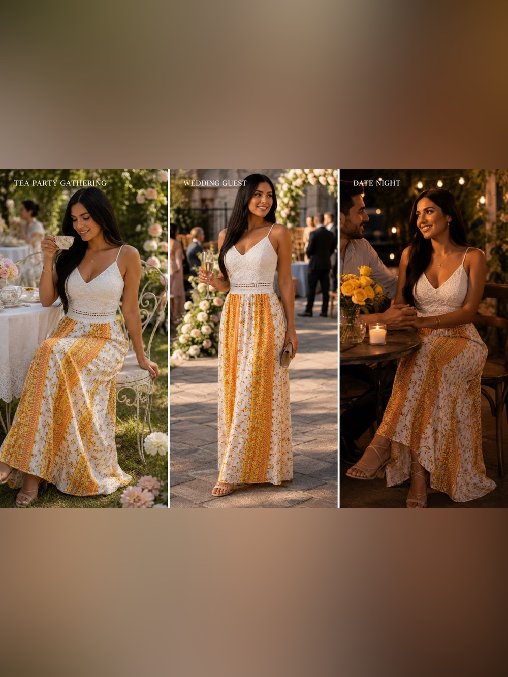 J for justify White Crochet Waist Maxi Skirt with Yellow Floral Panels